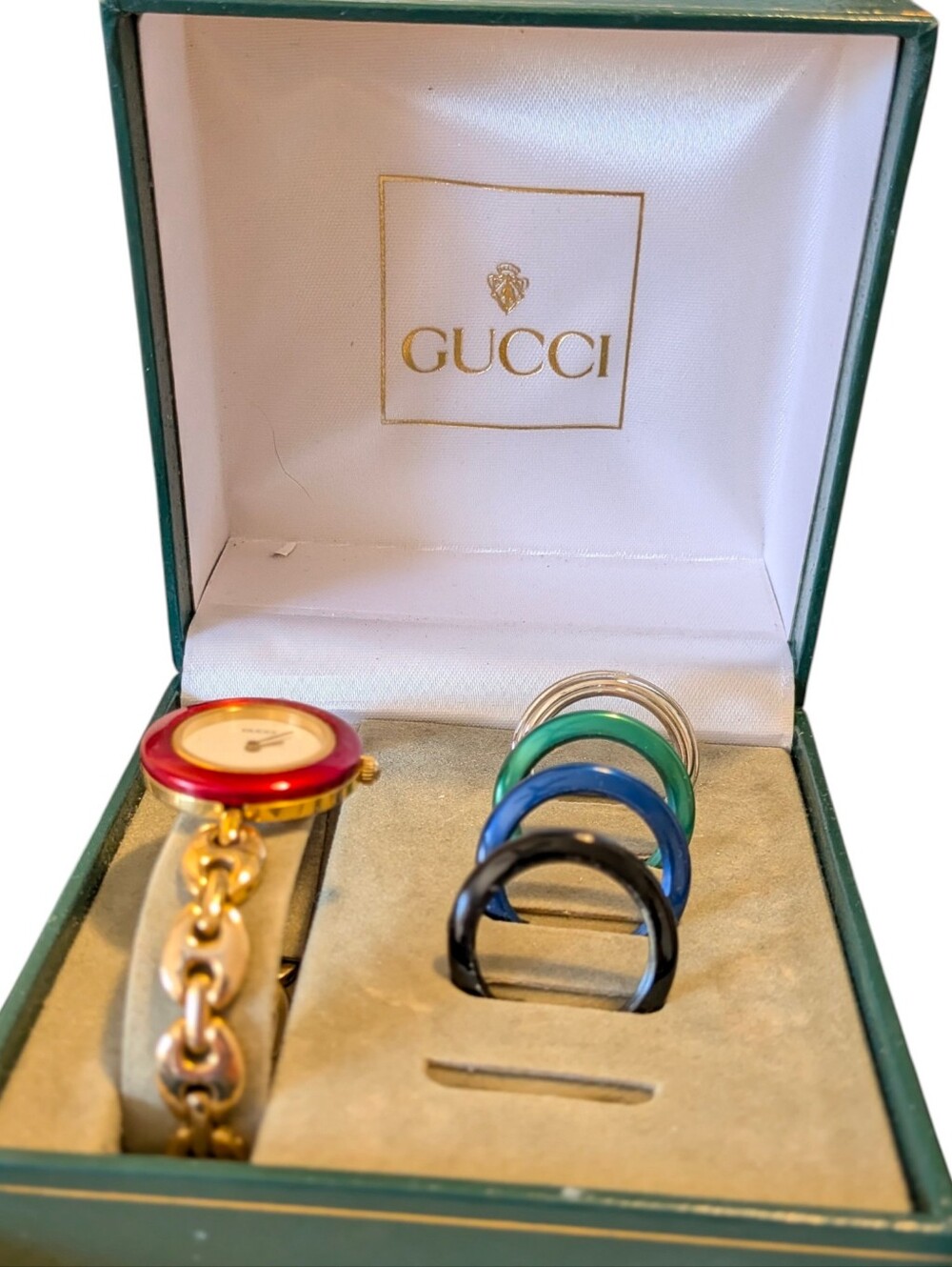 Gucci Women's Gold Bracelet Watch with Interchangeable Bezels Vintage Works - Picture 2 of 10